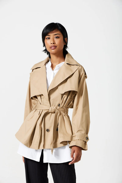 Osman Cropped Trench Coat in Biscuit