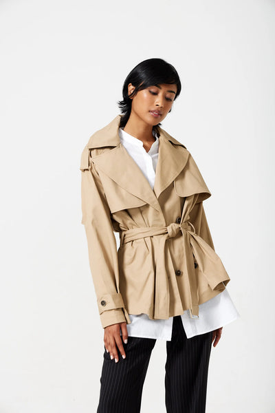 Osman Cropped Trench Coat in Biscuit