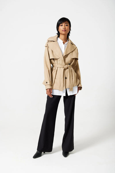 SALE  Osman Cropped Trench Coat - Biscuit