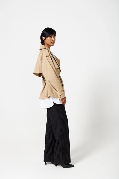 Osman Cropped Trench Coat in Biscuit
