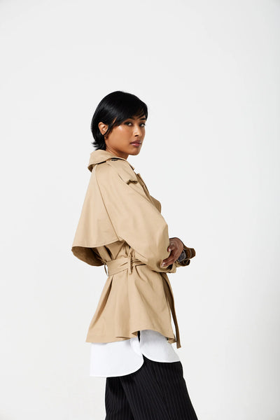 Osman Cropped Trench Coat in Biscuit