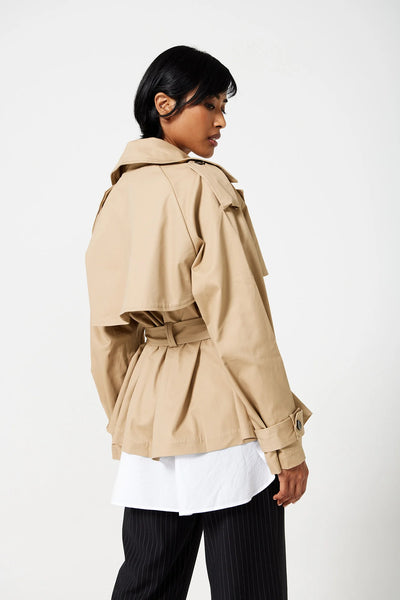 Osman Cropped Trench Coat in Biscuit