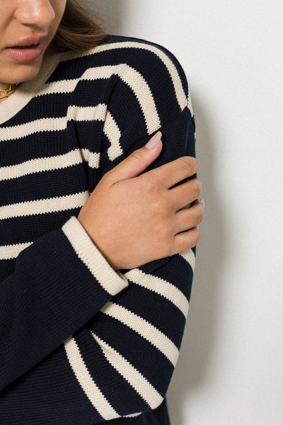 Striped Cotton Jumper | Navy/Creme