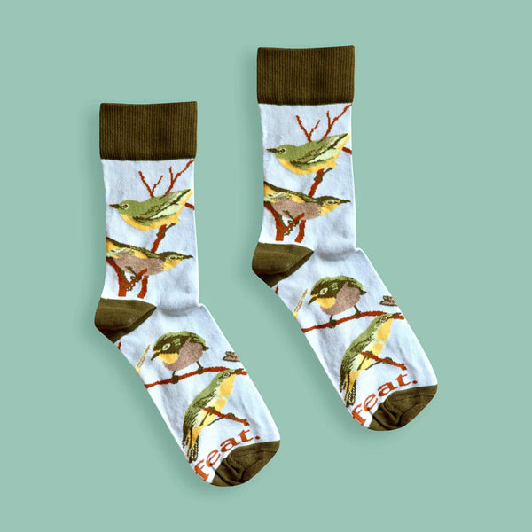 Men’s Cape White-eye Bird socks | Designer socks inspired by birds of South Africa