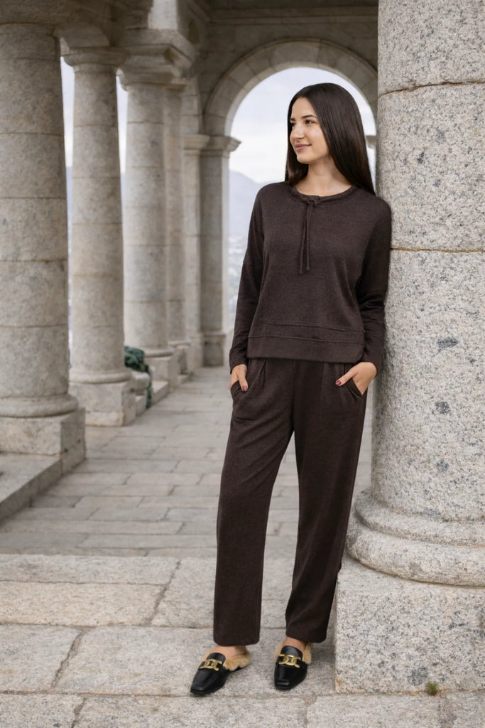 Tavi - Super Soft Styled Drawstring Top, Chocolate