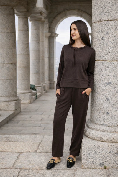 Tavi - Super Soft Styled Drawstring Top, Chocolate