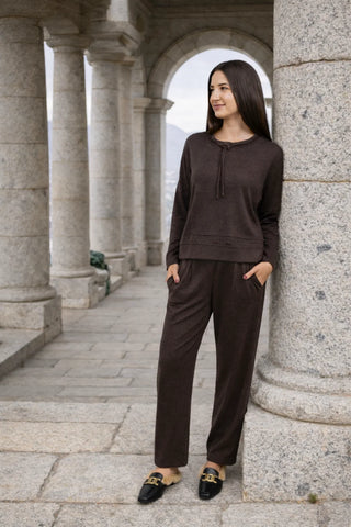 Tavi - Super Soft Styled Drawstring Top, Chocolate
