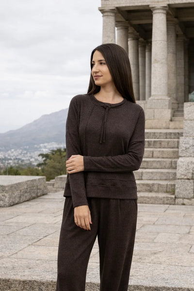 Tavi - Super Soft Styled Drawstring Top, Chocolate