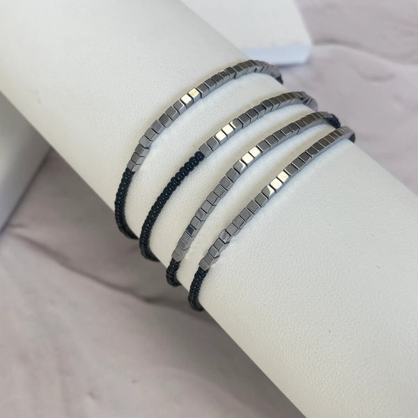 Disco Bracelet Set in Silver and Black