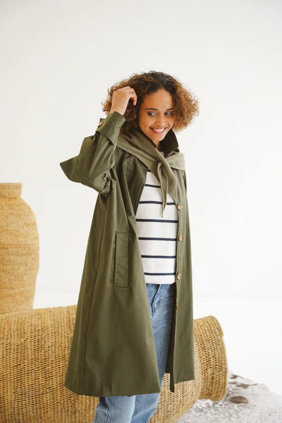 Carla Cotton Twill Coat - Olive