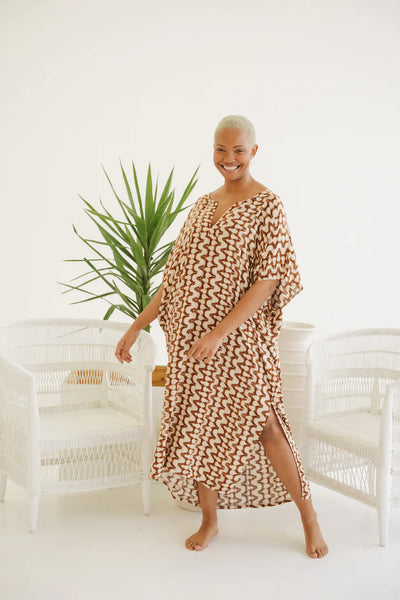 Just Cruizin Oceanne Rayon Kaftan in Bark Print