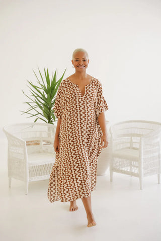 Just Cruizin Oceanne Rayon Kaftan in Bark Print