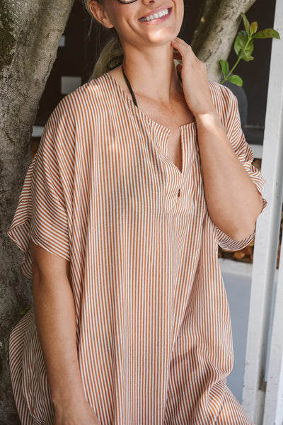 Just Cruizin Oceanne Rayon Kaftan in Mocca Stripe