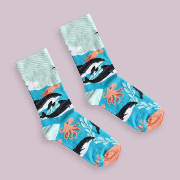 Ladies’ Dolphin Party socks | Designer Sea life themed products