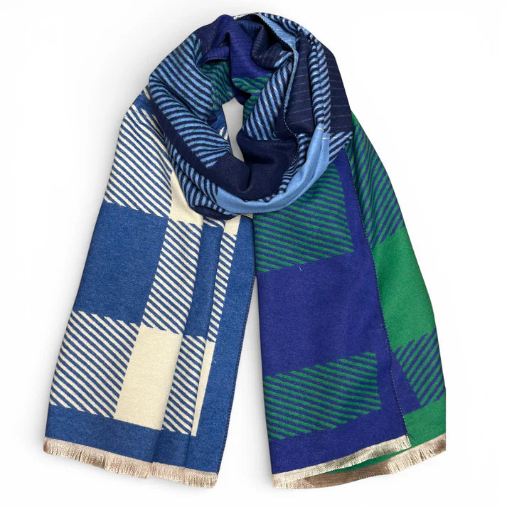 Graphic Check Twin Tones Scarf in Blue & Green