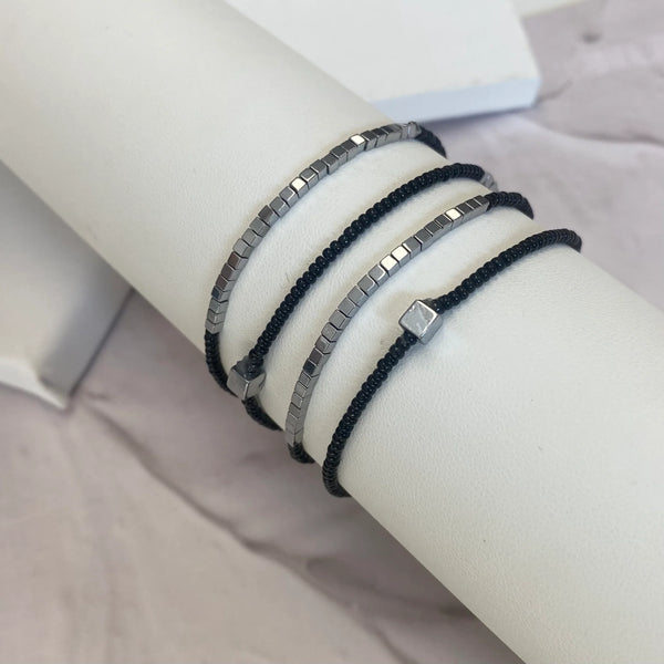 Disco Bracelet Set in Silver and Black