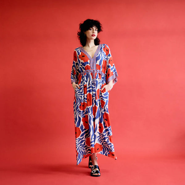 Kimbo Dress - Red Poppy & Check