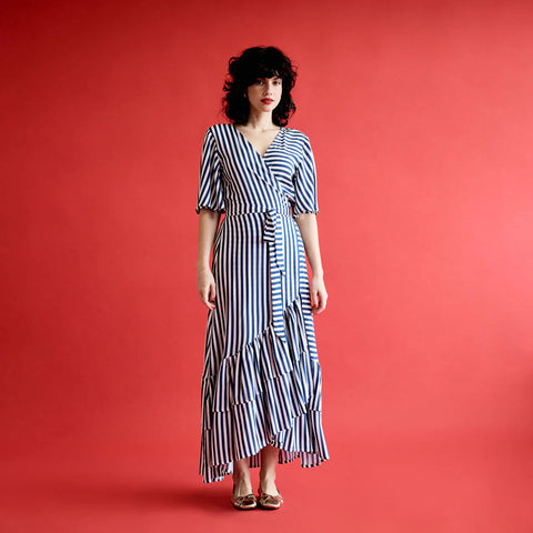 Rio Wrap Dress - Navy Stripe