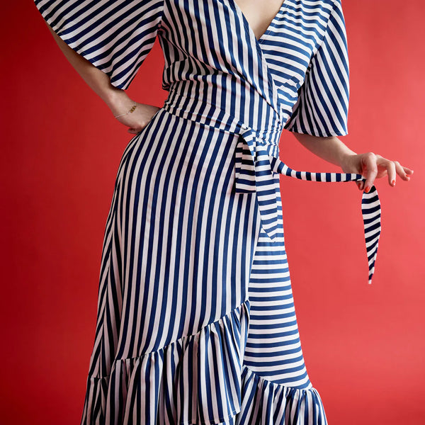 Rio Wrap Dress - Navy Stripe