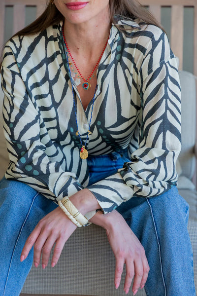 Charlie Shirt Blue Zebra Print