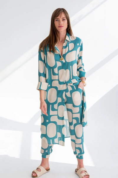 Kinda Evie Dress Blue Pebble Print