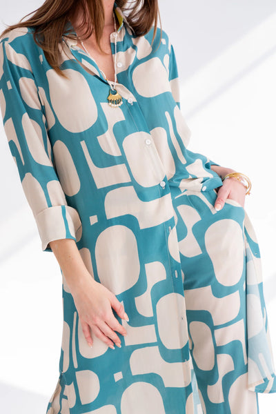 Kinda Evie Dress Blue Pebble Print