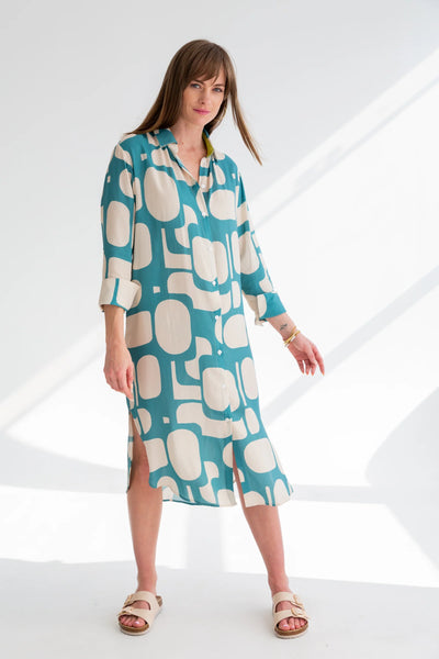 Kinda Evie Dress Blue Pebble Print