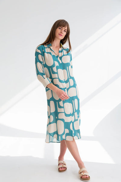 Kinda Evie Dress Blue Pebble Print