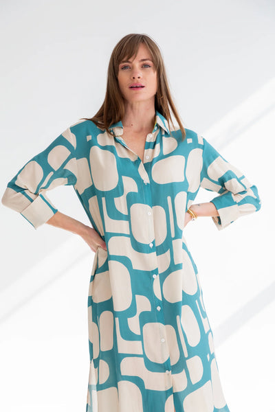 Kinda Evie Dress Blue Pebble Print