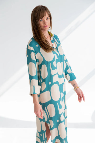 Kinda Evie Dress Blue Pebble Print