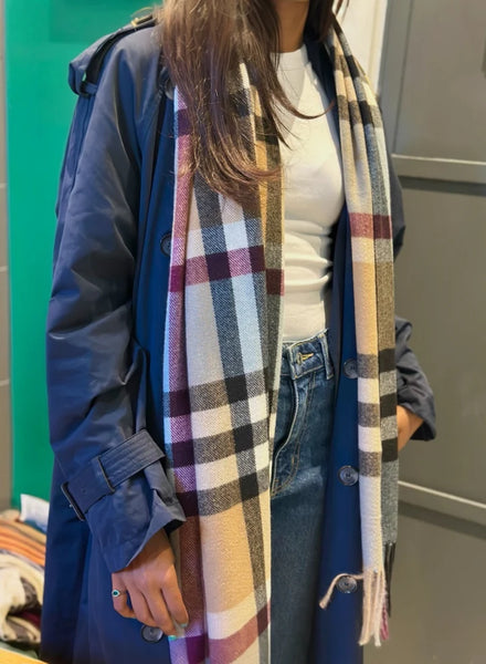 Burgundy & Blue Plaid Pashmina Scarf