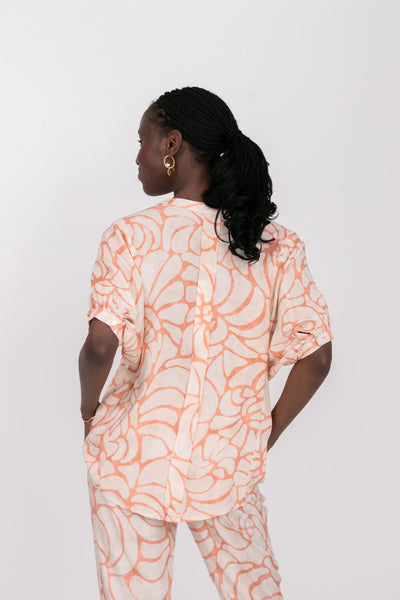Gabi Blouse Coral Shell Print