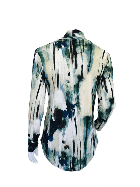 Shawl Neck Long Sleeve Top – Sage Multi