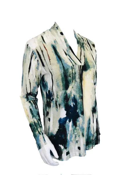Shawl Neck Long Sleeve Top – Sage Multi