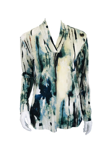 Shawl Neck Long Sleeve Top – Sage Multi