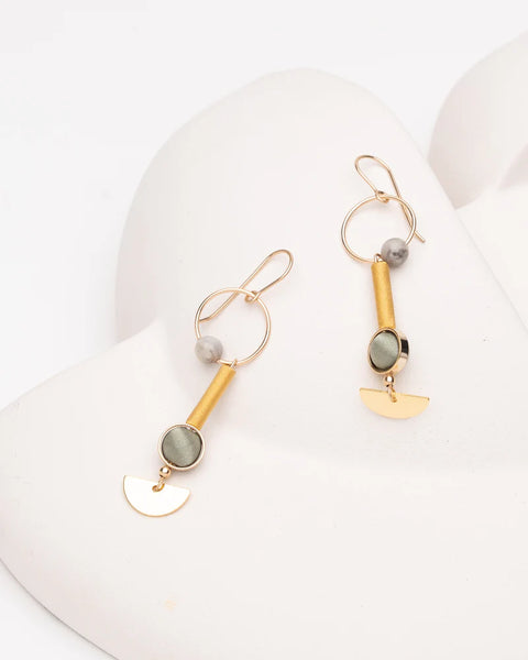 Jets Earrings Gold Ochre / Sage