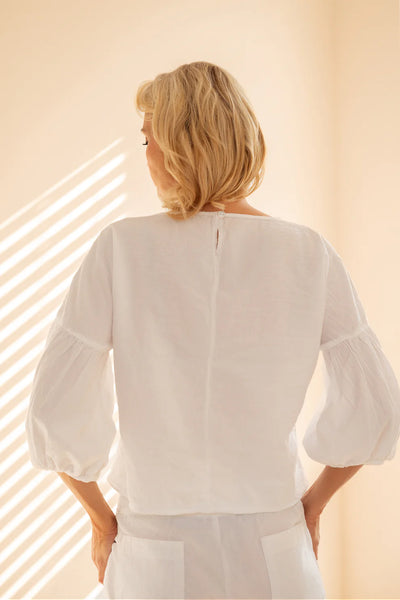 Just Cruizin Holly Cotton Puff Sleeve Blouse in White