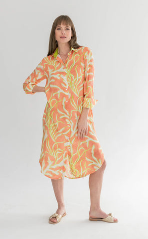 Evie Dress Lime Coral Print