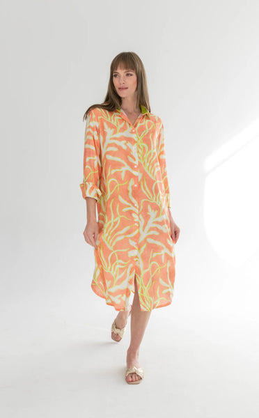 Evie Dress Lime Coral Print