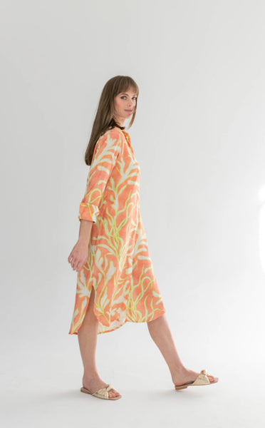 Evie Dress Lime Coral Print