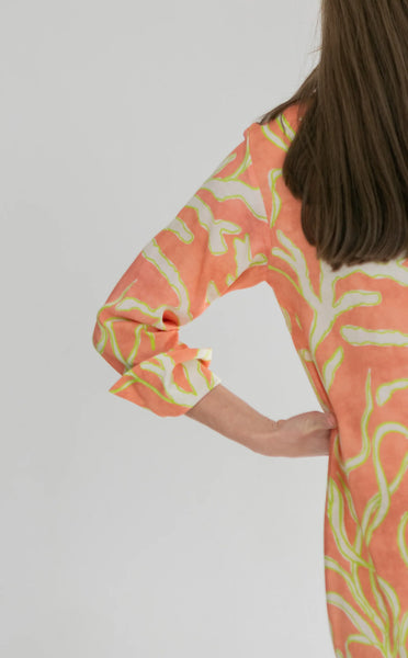 Evie Dress Lime Coral Print