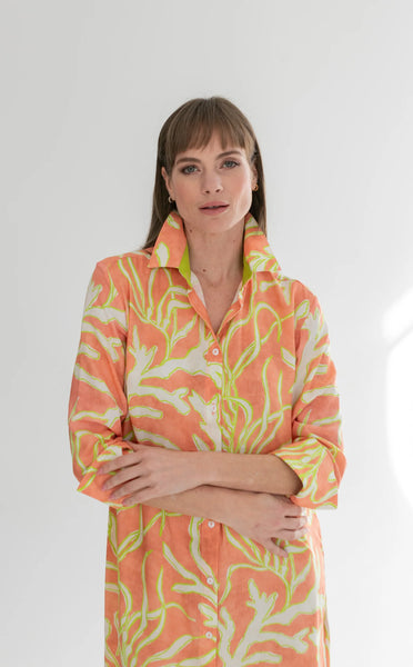 Evie Dress Lime Coral Print