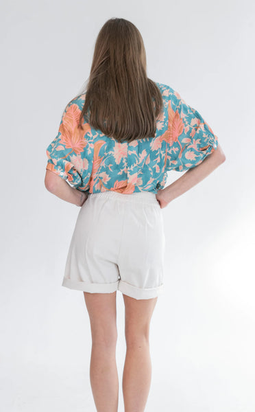 Gabi Blouse Blue & Pink Flower