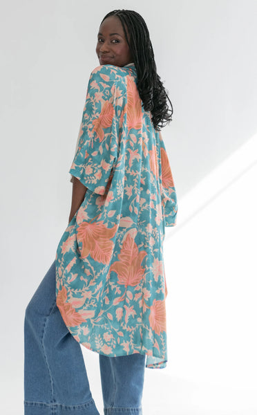 Corfu Kimono Blue & Pink Flower