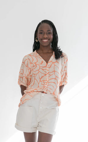 Gabi Blouse Coral Shell Print