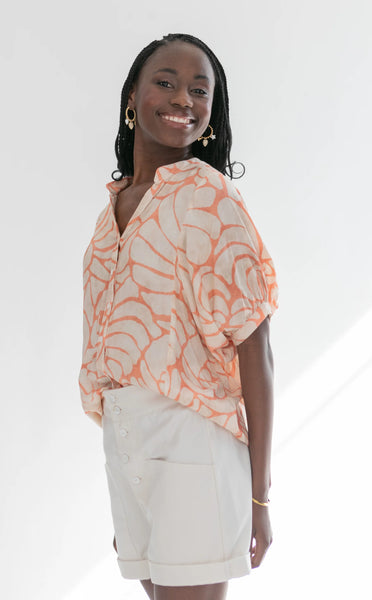Gabi Blouse Coral Shell Print