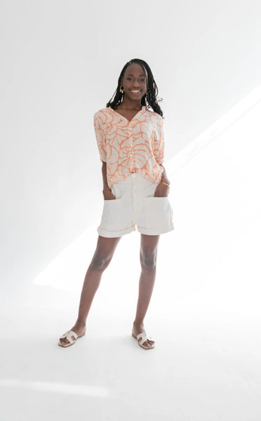 Gabi Blouse Coral Shell Print