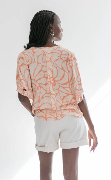 Gabi Blouse Coral Shell Print