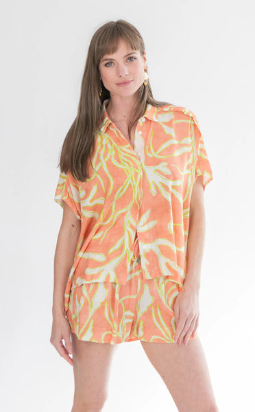 Mariam Shirt Lime Coral Print
