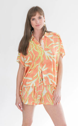 Mariam Shirt Lime Coral Print